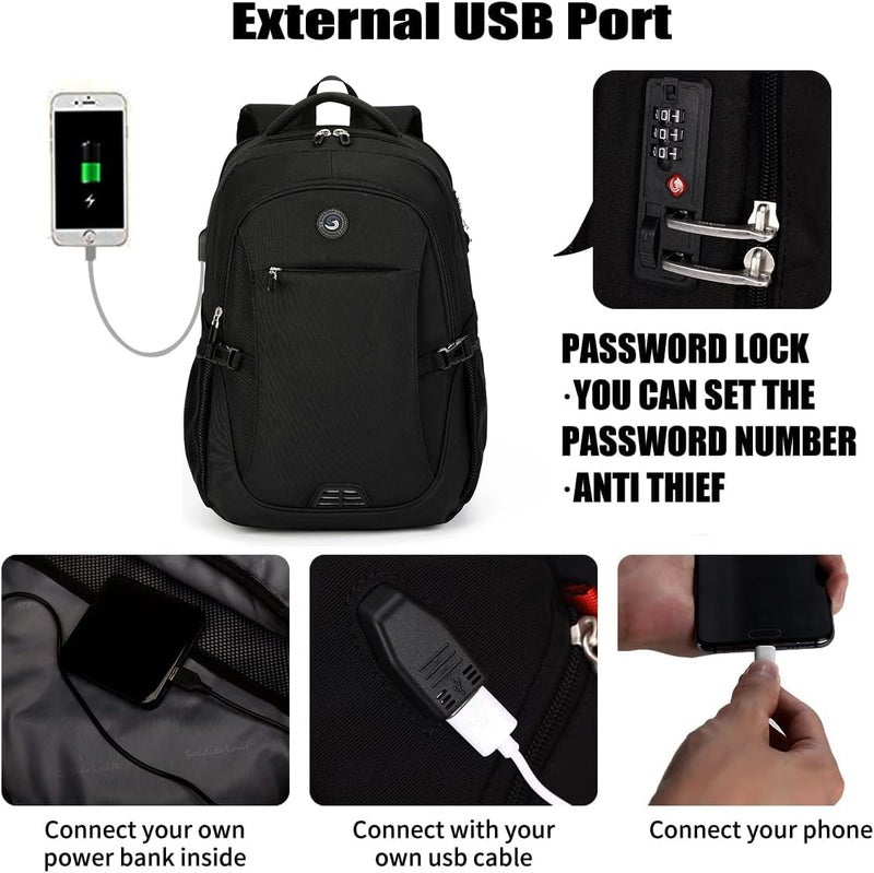 SHRRADOO حقيبة ظهر مضادة للسرقة SHRRADOO لحواسيب اللابتوب - حقائب سفر مع منفذ شحن USB للنساء والرجال - حقيبة مدرسية وجامعية تناسب حواسيب اللابتوب بحجم 17 بوصة، رمادي - Image 3